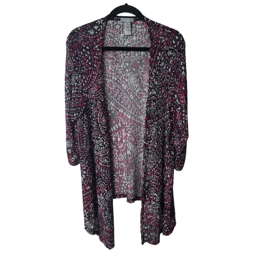 Catherines Black and Pink Paisley Cardigan Size 0X